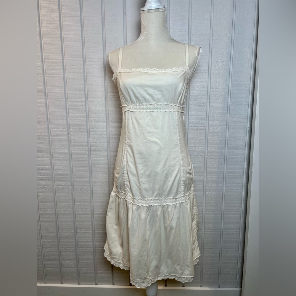 United Colors of Benetton Cream Slip Dress lace Maxi size Med 100% Cotton